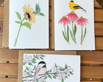 Bird Greeting Cards// Set of 3// Blank Inside// 5x7