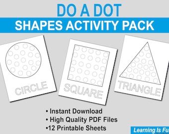 Do A Dot Shapes Printables. Toddler Coloring (Instant Download).
