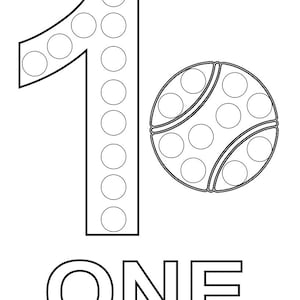 May include: Black and white line drawing of the number one, a circle with dots, and the word "ONE". The number one and circle are made up of dots.