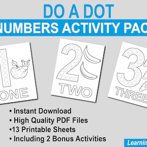 Do a Dot Printables. Dot and Find Numbers Activity. Toddler Colouring (Instant Download).