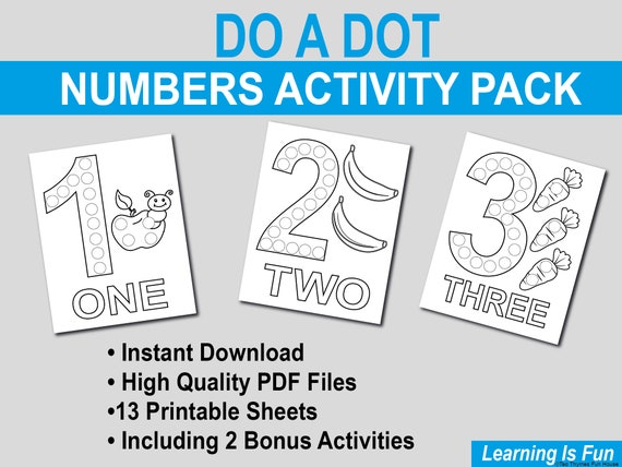 Do a Dot Printables. Dot and Find Numbers Activity. Toddler Colouring (Instant Download).