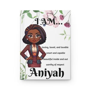 Carnet cartonné personnalisé fille noire, carnet d'affirmations I Am, journal personnalisé femme afro-américaine, carnet noir pour ado