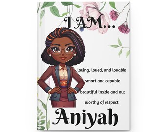 Personalized Black Girl Journal – I Am Affirmation Notebook – Custom African American Woman Notebook for Teens
