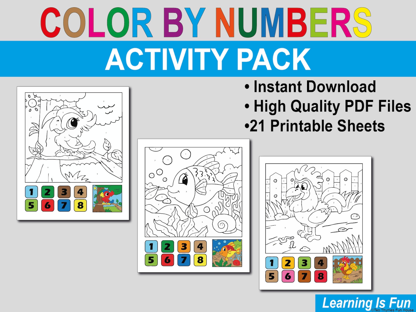 Color by Number Animal Printable Instant Download Etsy Color by Number Animal Printable Instant Download Etsy
