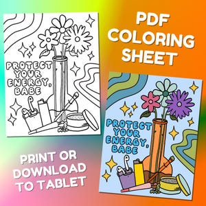 Protect Your Energy Good Vibes Printable Digital Coloring Sheet Page PDF