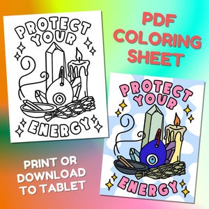 Protect Your Energy Good Vibes Printable Digital Coloring Sheet Page PDF
