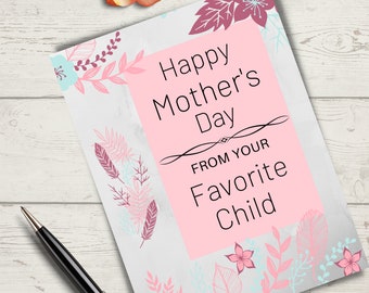 Tarjeta del Día de las Madres, Día de las Madres, Tarjeta del Día de las Madres de su hijo favorito, Regalo del Día de las Madres, Tarjeta de regalo del Día de las Madres