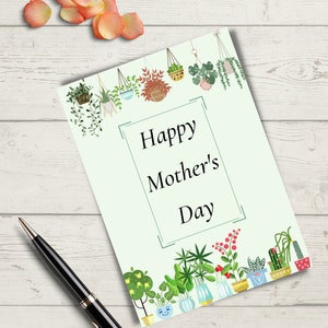 Carte de fête des mères imprimable, fête des mères, carte de fête des mères plante, cadeau de fête des mères, carte de fête des mères