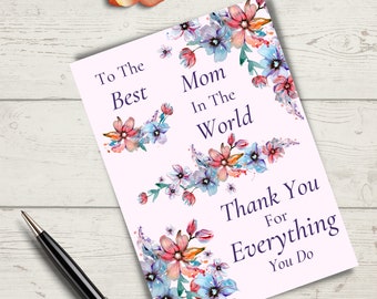 Tarjeta imprimible del Día de las Madres, Día de las Madres, Tarjeta Floral del Día de las Madres, Tarjeta de Mensaje del Día de las Madres, Tarjeta Rosa del Día de las Madres