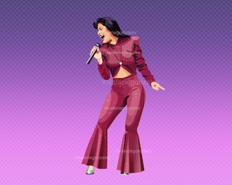 Selena Quintanilla PNG, Purple Jumpsuit, Fan Art PNG