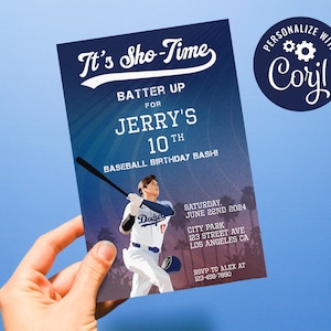 It&#39;s Sho-Time Birthday Invitation, Ohtani Invitation, Shohei Party Invite, Baseball birthday bash, Corjl (Pdf / Jpg file only)