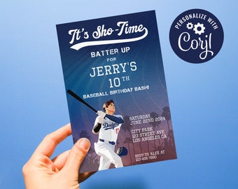 It's Sho-Time Birthday Invitation, Ohtani Invitation, Shohei Party Invite, Baseball birthday bash, Corjl (Pdf / Jpg file only)