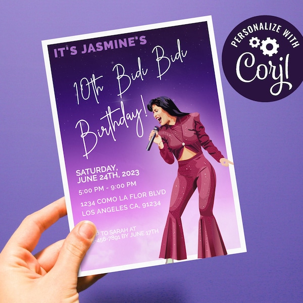 Invitation d'anniversaire modifiable Selena Quintanilla, Invitation Selena, invitation à une fête, Corjl (fichier Pdf/Jpg uniquement)