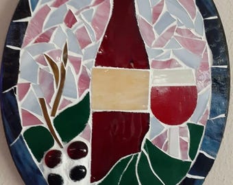 Rectangular wine and grapes mosaic
