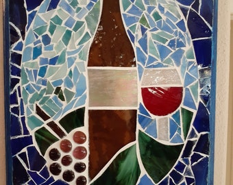 Rectangular wine and grapes mosaic