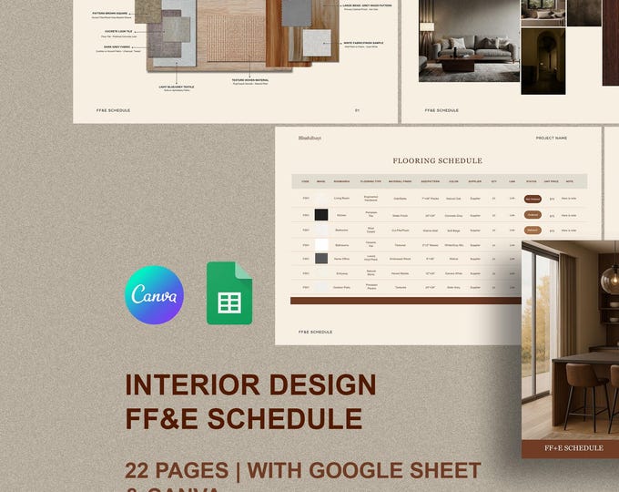 Interior Design Presentation Template and FF&E Schedule Bundle ...