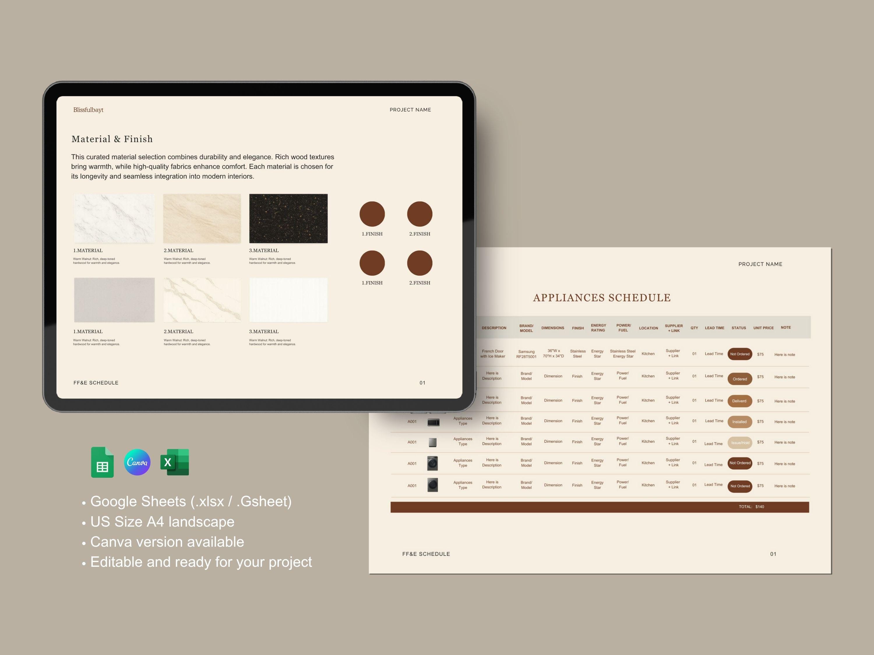 Sample Ffe Schedule FF&E Schedule Template: Interior Design Project Toolkit (excel, Google ...