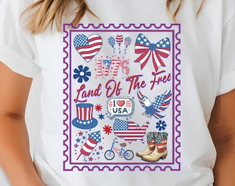 Camiseta "Tierra de los Estados Unidos Libres" Comfort Colors® 1776 Doodle Tee Camiseta patriótica del 4 de julio para adultos y jóvenes Estilo americano vintage