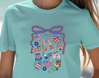 Camiseta "Tierra de los Estados Unidos Libres" Comfort Colors® 1776 Doodle Tee Camiseta patriótica del 4 de julio para adultos y jóvenes Estilo americano vintage