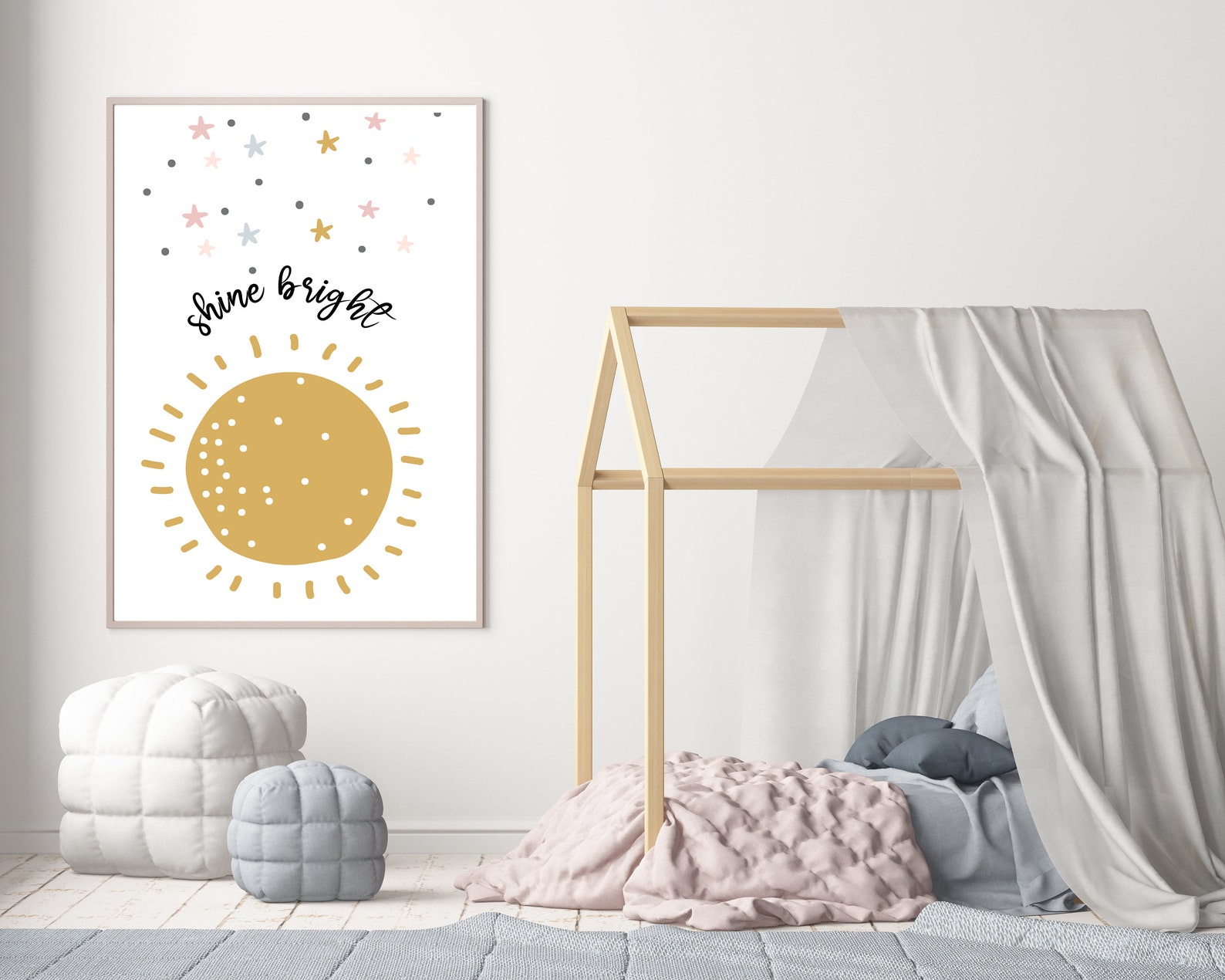 Kids Wall Decor Shine Bright Nursery Print, Sun Wall Art, Nursery Wall