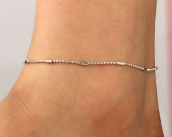 18K-Gold or 925-Silver Plated Ball Chain Anklet For Women Or Men - Minimal Style Anklet, Military Chain Anklet, Women's Anklet, Men's Anklet