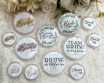 Buttons JGA personalisiert mit Namen, Broschen JGA, JGA Shirt, Team Bride, Bride, Eukalyptus Button, Jga Schmuck, Button Set Jga mit Name