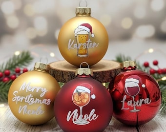 Aperol Weihnachtskugeln aus Glas mit Name I Weihnachtskugel personalisiert I 6cm I Bier Kugel I Aperol Weihnachtsgeschenk I Wein Kugel