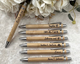 Kugelschreiber aus Holz personalisiert mit Namen Gravur, Adventskalender Füllung, Hochzeitsgeschenk Stift, Bambus, Stift, Lehrergeschenk