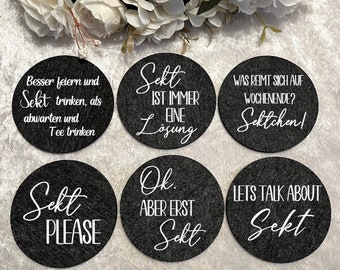 Champagne coasters felt coasters personalized with champagne sayings Procecco Aperol champagne gin camping set of 6 with holder