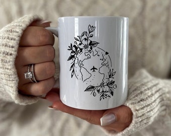 Taza personalizada, viaje, taza de viaje, mapa del mundo, regalo viaje al mundo, regalo emigrar, taza de viaje, taza de café, taza de té, vida