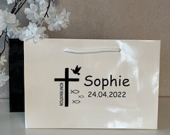 Personalisierte Geschenktüte Taufe, Konfirmation, Kreuz, mit Name und Datum, personalisiert Geschenktüte Taufgeschenk, Konfirmationsgeschenk