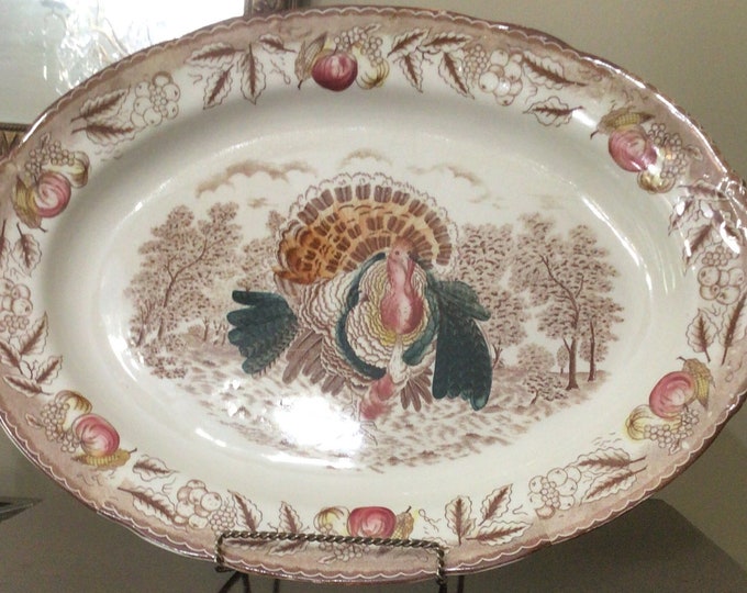 Large Hand Painted Turkey Platter Made in Japan/ Holiday Turkey Plating