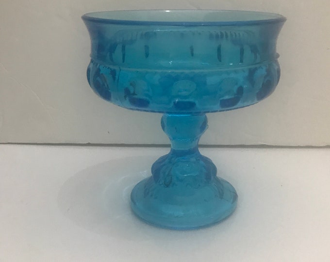 King Crown Blue Compote by Indiana Glass Company, Blue Candy Dish