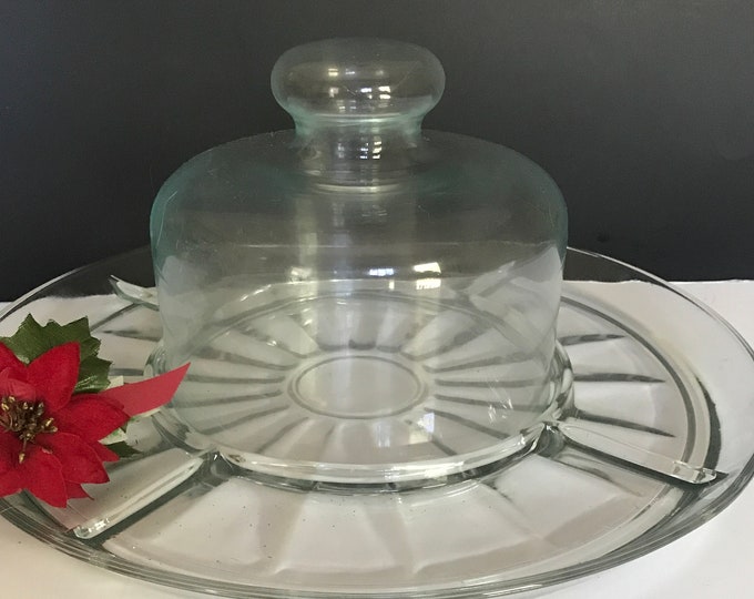 Indiana Glass Cheese and Cracker Tray,  Elegance, Divided Serving Platter with Glass Dome