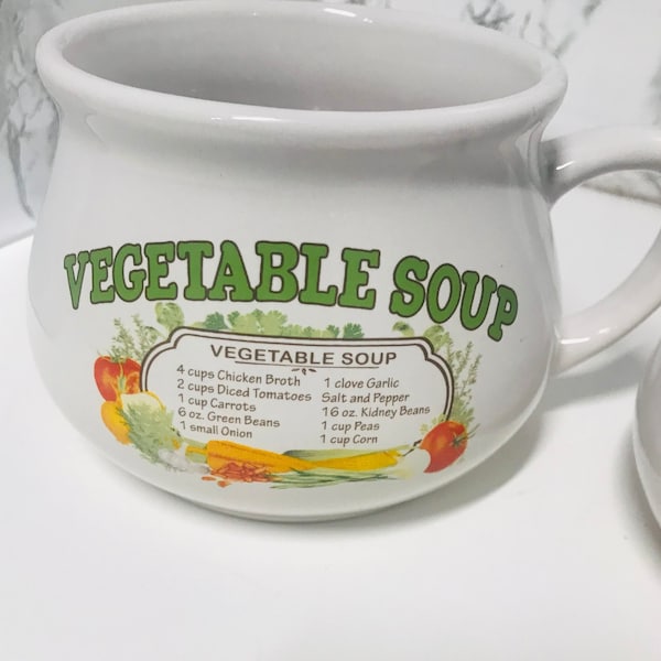 Vintage Soup Bowls with Recipe/ Handle/ Dat'l Do It Vintage Country Soup Bowl