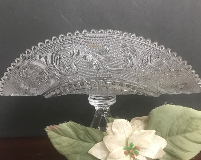 Westmoreland Clear Princess Feather Footed Banana Boat Vase/ Sandwich Glass Folded Vase