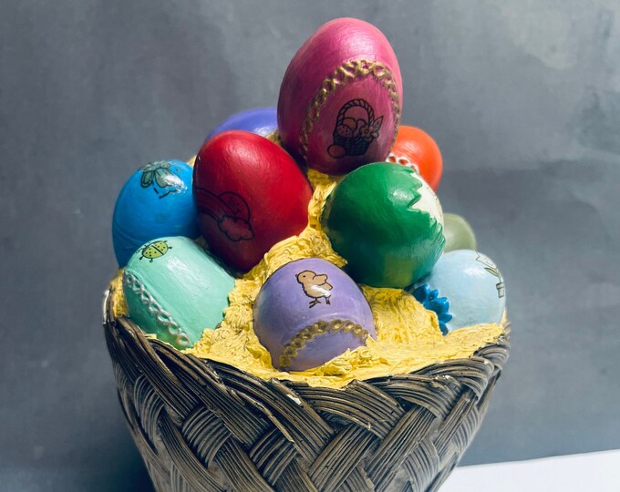 Ceramic Easter Basket, Brown Ceramic Basket,  Weave Easter Baskets with Decorative Easter Eggs