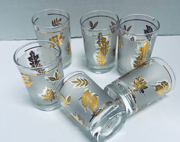 Libbey’s Flat Juice Glass, Golden Foliage Juice Tumblers/ Whiskey Glass