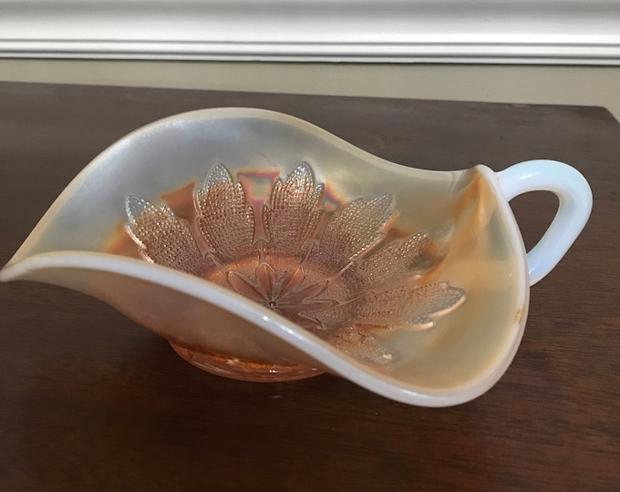 Dugan Opalescent Nappy, Carnival Glass Leaf Ray Pattern Nappy