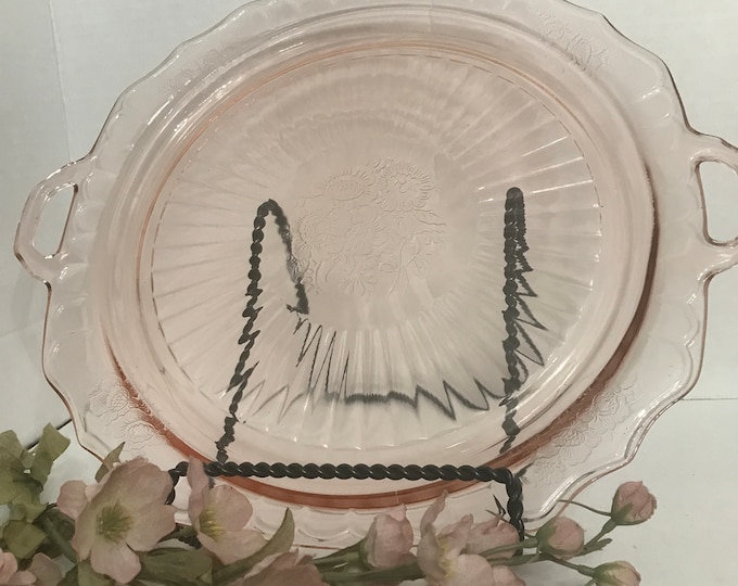 Anchor Hocking Mayfair Pink Sandwich Tray, Torte Plate, Pink Depression
