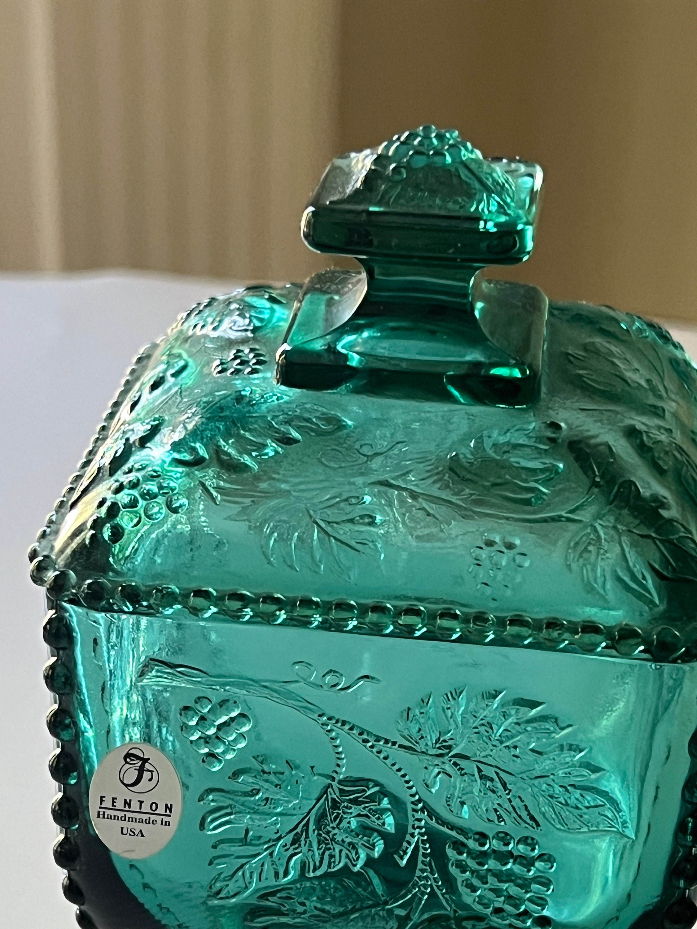Vintage Fenton Spruce Green 7 1/2 Inch Square Covered Candy