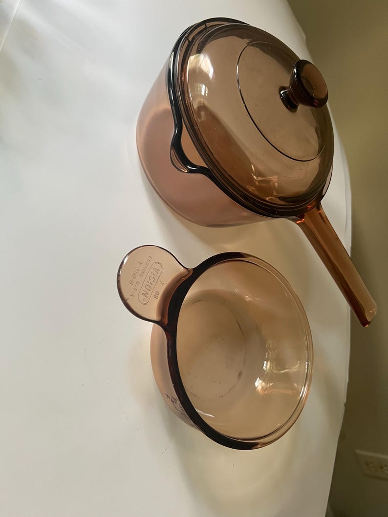 Vision Cookware Website Vintage Vision Amber Corning Cookware: 1-qt Saucepan & Grab-it Dish - Etsy