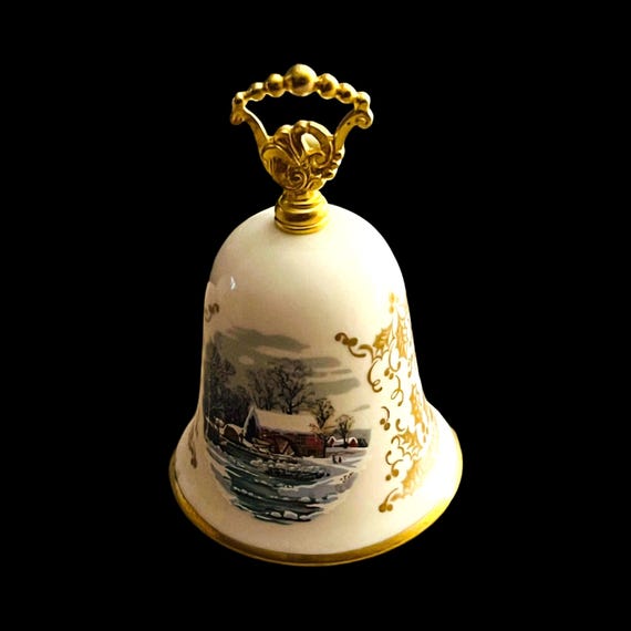 Vintage Gorham Fine Bone China Bell, Noel 1978 Currier & Ives