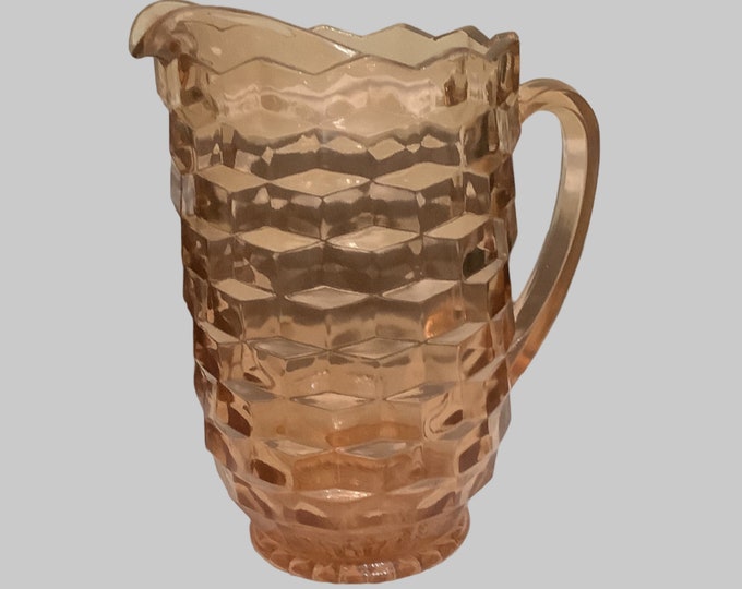Indiana Glass Pink Cube Glass Pitcher, Water/ Ice Tea Pitcher, Retro Pitcher