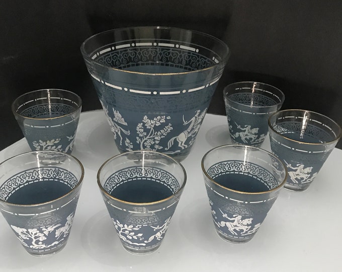 Cocktail Tumblers,  Ice Bucket, Vintage Barware/Mid Century Arabian Knight Jasperware Barware