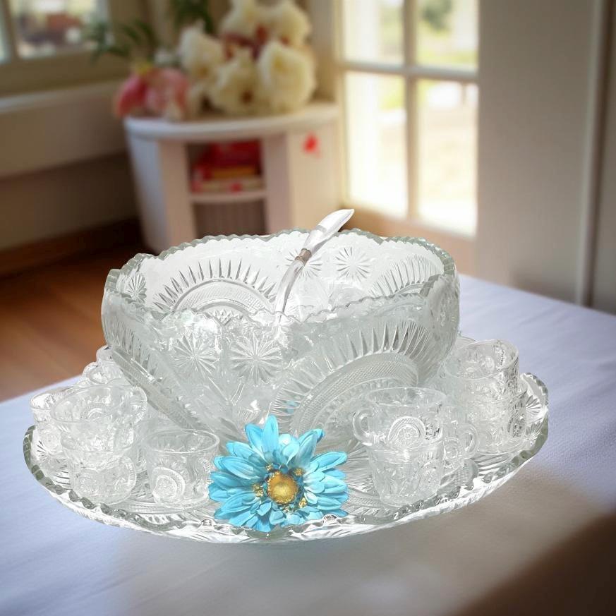 Pinwheel Crystal Punch Bowl - Etsy