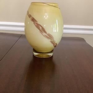 Vintage Art Decor Cased Glass Vase / Hand Painted / Hand Blown
