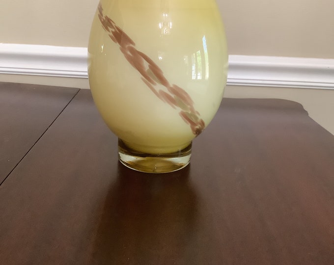Vintage Art Decor Cased Glass Vase / Hand Painted / Hand Blown
