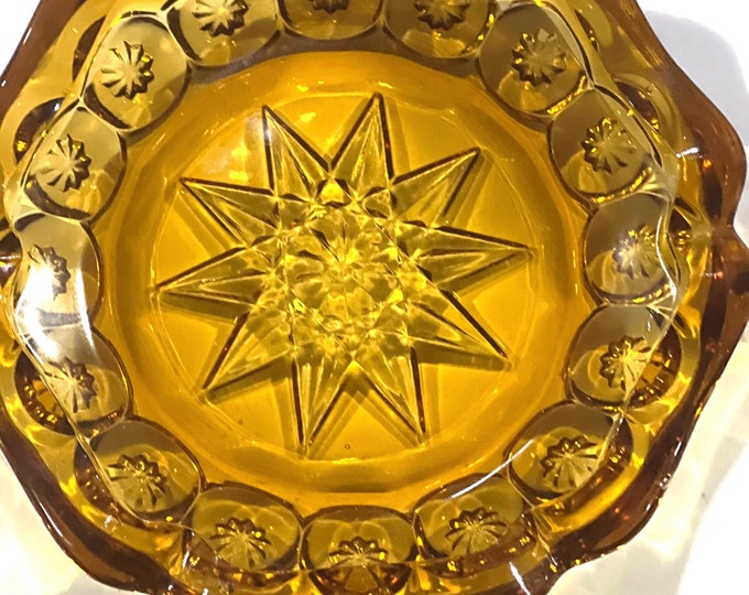 L E Smith Amber Ashtray/Vintage Glass Ashtray/ Gift for Him/ Barware, Moon and Stars Ashtray