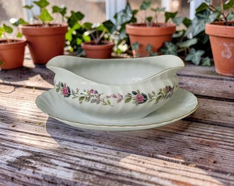 Vintage Gravy Boat With Attached Plate